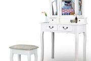 white Dressing Table 4 Drawer Stool Mirror