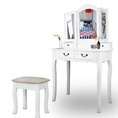 white Dressing Table 4 Drawer Stool Mirror