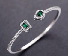 Emerald Stone Crystal Silver Bangle Bracelet