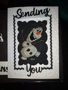Homemade x-stitched card:- FROZEN Olaf
