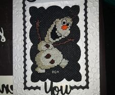 Homemade x-stitched card:- FROZEN Olaf