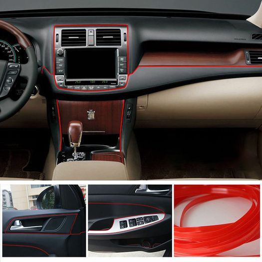 5M Line Car Van Interior Decor Red Point Edge Gap Door Panel Accessories Molding
