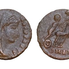 Divus Constantine I  Died A.D. 337. AE Follis 14mm, 1.3g, Antioch Quadriga