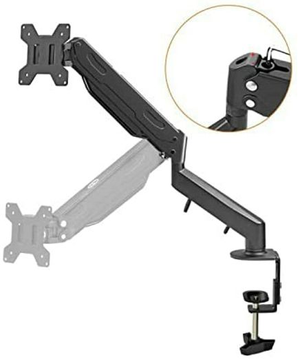 Single Monitor Arm for 13-32Screens, Ergonomic Height Adjustable Gas Spring Monitor Arm Bracket, VESA 75/100mm, 2 Mounting Options, Weight 1 kg to 6 kg