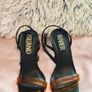 River Island Black Heels with Orange Strap & Acrylic Flared Heel Size UK 6 / EU 39 Image 7