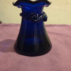 John Shelton Cobalt Blue Glass Vase - Signed