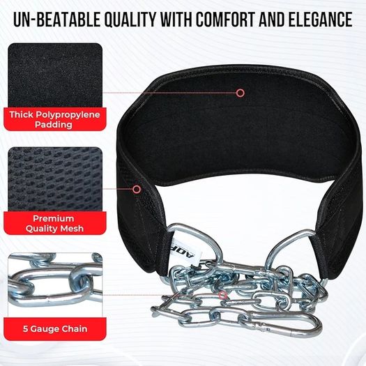 Dip Belt for Weightlifting | Weight Belt with 36" Heavy Duty Steel Chain | Neoprene Padded Back Support Gym Lifting Belt for Powerlifting, Bodybuilding, Exercise, Fitness & Pull ups Workout