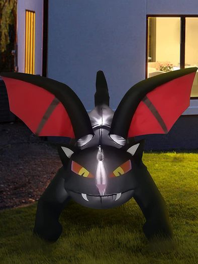 _Kalolary 6 Feet Halloween Inflatable Black Cat with Bat Wings Decoration Outdoor Built-in LEDs for Halloween Yard Garden Decorations Shopping Centre Party Decoration