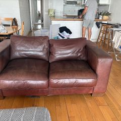 Brown Leather Couch and Footstool
