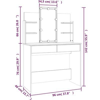 Dressing Table Set with LED Brown Oak Engineered Wood
