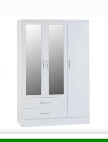 Nevada White Three Door Two Drawer Mirrored Wardrobe