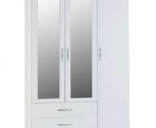 Nevada White Three Door Two Drawer Mirrored Wardrobe