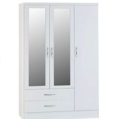 Nevada White Three Door Two Drawer Mirrored Wardrobe
