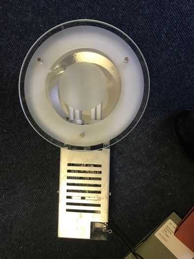 3 white surround with chrome inset and frost glass Down lights 9.5in wide