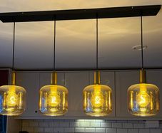 Kitchen lights amber glass, brass & black fittings