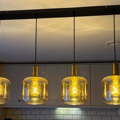 Kitchen lights amber glass, brass & black fittings