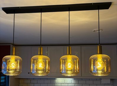 Kitchen lights amber glass, brass & black fittings