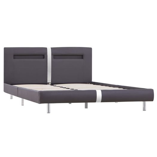Bed Frame with LED Grey Faux Leather 135x190 cm