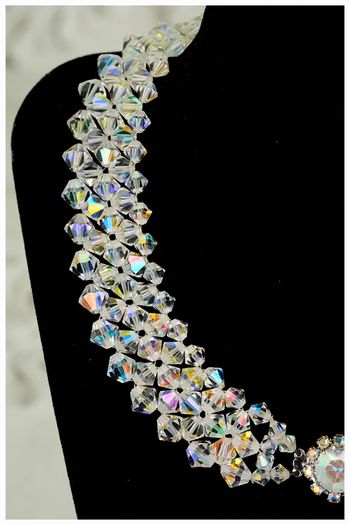Vintage 1950s Aurora Borealis Choker Necklace Crystal Beads Bridal Necklace