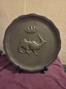 Continental Pewter Plate Depicting a Salamander