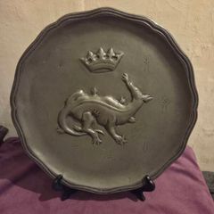 Continental Pewter Plate Depicting a Salamander