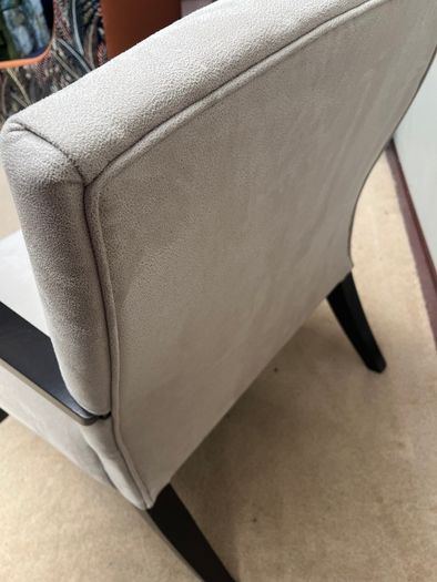 Modern Ivory Accent Armchair with Sculpted Black Wood Arms