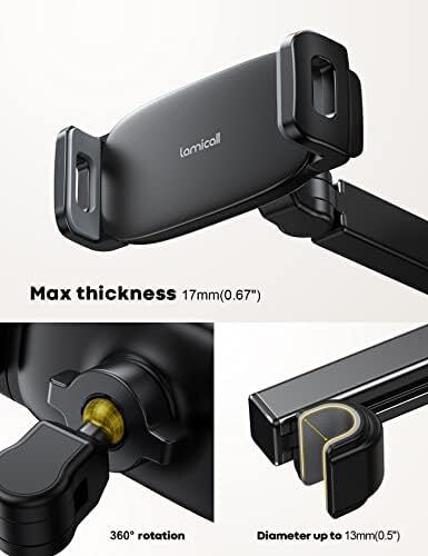 Car Headrest Tablet Mount Aluminium Arm 2025 Adjustable Car Tablet Holder, 360 rotaotating Backseat Mount for Kids, for 2024 iPad Pro 13, Air 6, Mini, Tab, Phones, 4.7-13 inch Device - Black
