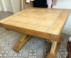 Super Heavy Solid European Oak Trestle Table (70cmx70cmx50cm)