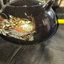 Chinese Porcelain Teapot peacock and floral patterns with gold black braided wicker or bamboo style handle, Postage Available or Collection Image 3