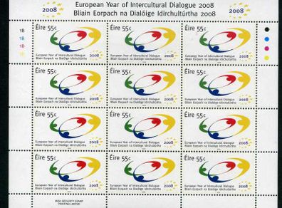 2008 Ireland European Year of Intercultural Dialogue Commemorative Stamp Sheetlet Plate 1B1B1B1B Mint Never Hinged (MNH)