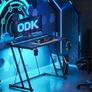 Gaming Desk with LED Lights, Gaming Table with Cup Holder and Headphone Hook, Double Z Frame Design Computer Desk, Carbon Fiber Black 100 cm Image 2