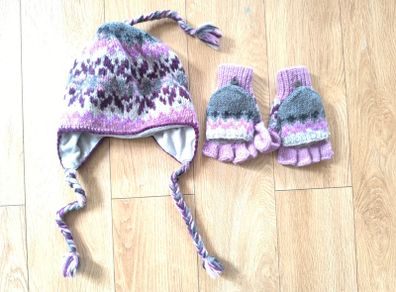 warm set wool hat & gloves adult size purple