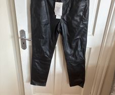Soft leather straight leg trousers