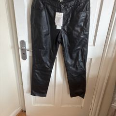 Soft leather straight leg trousers