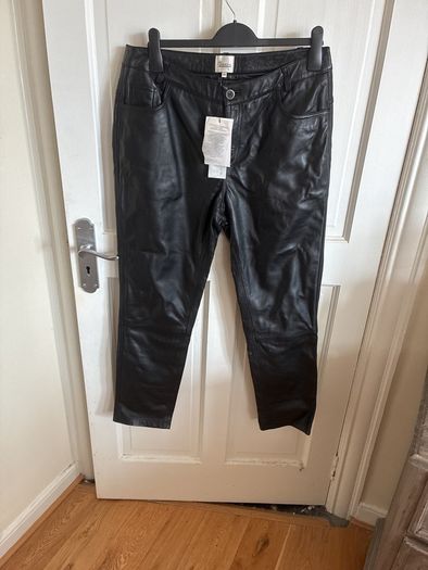 Soft leather straight leg trousers