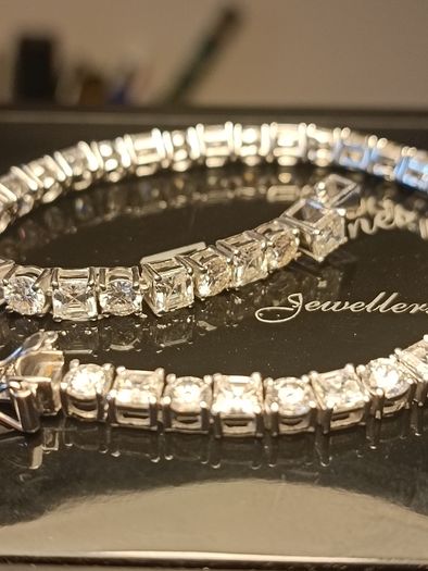Rhodium Plated Sterling Silver 13 carat Moissanite Tennis Bracelet