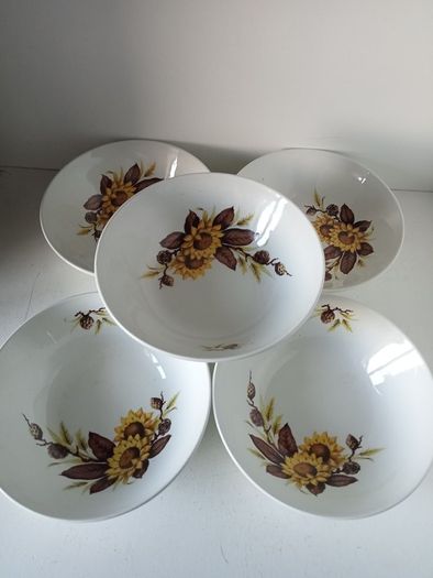 Vintage 1960' Johnson Brothers "Pinecone and Sunflower " 5 soup bowls