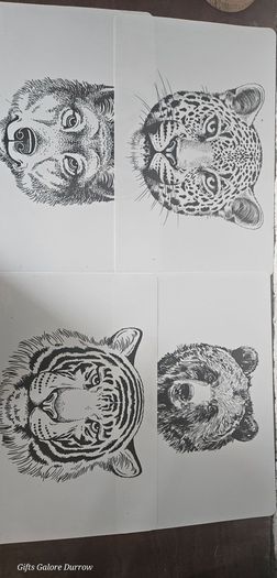 Set of 4 Striking Wildlife Placemats Wolf, Leopard, Tiger & Bear Heads