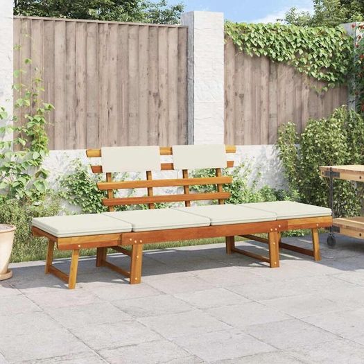 2 in 1 Acacia Garden Bench & Sun Lounger with Cushion