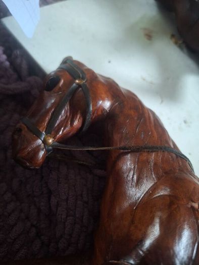 Vintage 1950s/60s Carved Wood wrapped in leather horses