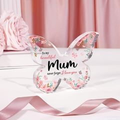 Butterfly-Shaped Plaque with Floral Design - "to My Beautiful Mum"