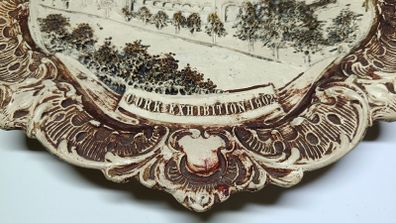 MUSEUM CONDITION Josef Strnact Austria Majolica Ceramic Wall Plaque Antique Cork International Exhibition 1902 Commemorative Plate