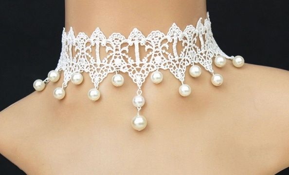Classy White Gloves with Sparkly Beads & Lace