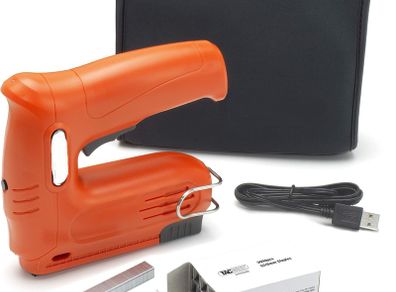 Cordless 4V Nail Gun with Storage Bag & 2,000 Staples, Uses Type 53 Staples & 180 Nails