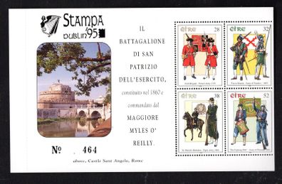 1995 Ireland Stampa Public Souvenir Military Uniforms (Myles O'Reilly Booklet Pane) Commemorative Stamps Booklet Pane Overprinted for Stampa Mint Never Hinged (MNH)