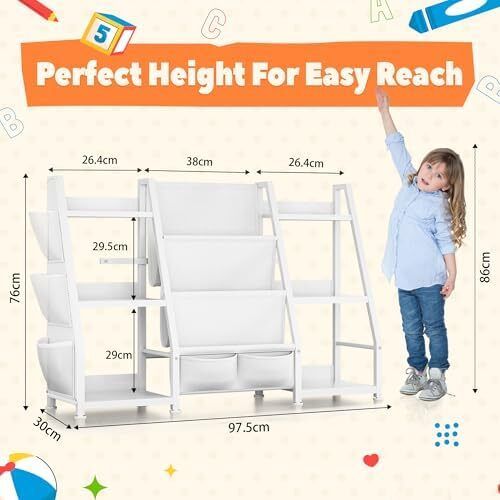 Kids Bookshelf and Toy Storage: 3-Tier Book Shelf Childrens Bookcase - 6 Small Storage Units for Kids Room