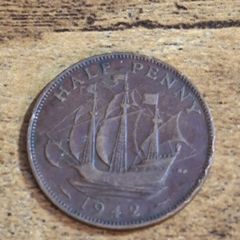 Great Britain UK 1942 Half Penny George VI Coin - free standard postage
