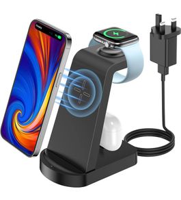 3 in 1 Wireless Charging Station, Wireless Charger for iPhone 14/14 Plus/14 Pro/13/12/11, Wireless Charging Stand Dock for Apple Watch 8/Ultra/7/6/SE, AirPods 3/2/1/pro (with Adapter), Black