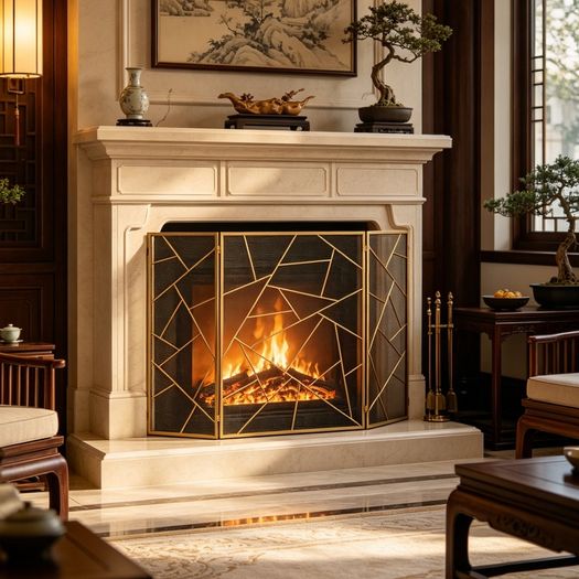 3 Panel Iron Fireplace Screen