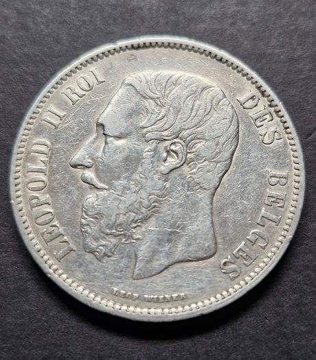 1868 Belgium 5 Francs - Leopold I Silver coin